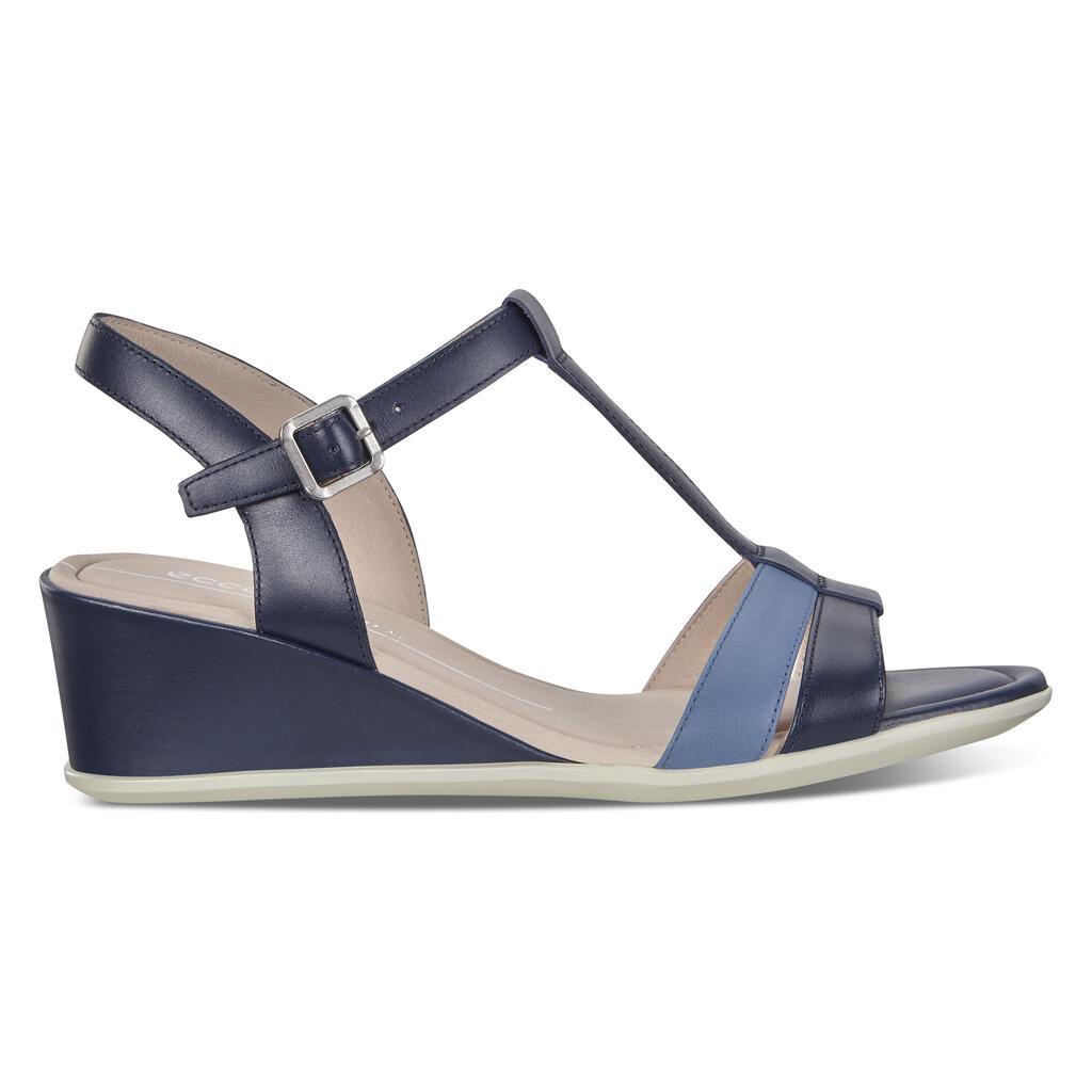 Sandales Compensées Ecco Shape 35 T-Strap Femme Bleu Marine / Bleu 5374-LRBYA